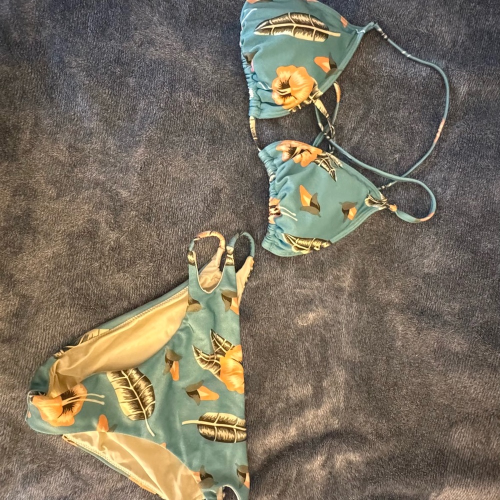 RVCA Blue and Orange Floral Bikini